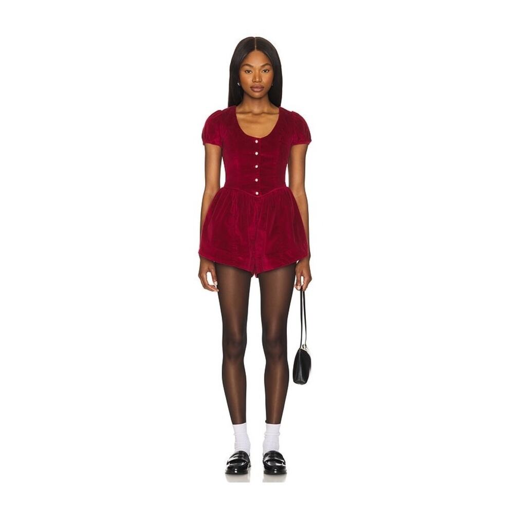 Free People x Revolve Silver Bells Romper in Cherry Size Medium NWT